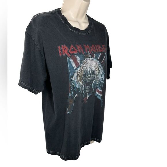 Vintage Iron Maiden Black Skull Head British Flag Graphic T Shirt - Picture 3 of 5